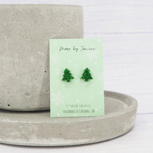 Load image into Gallery viewer, Green glitter Christmas tree studs
