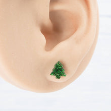 Load image into Gallery viewer, Green glitter Christmas tree studs
