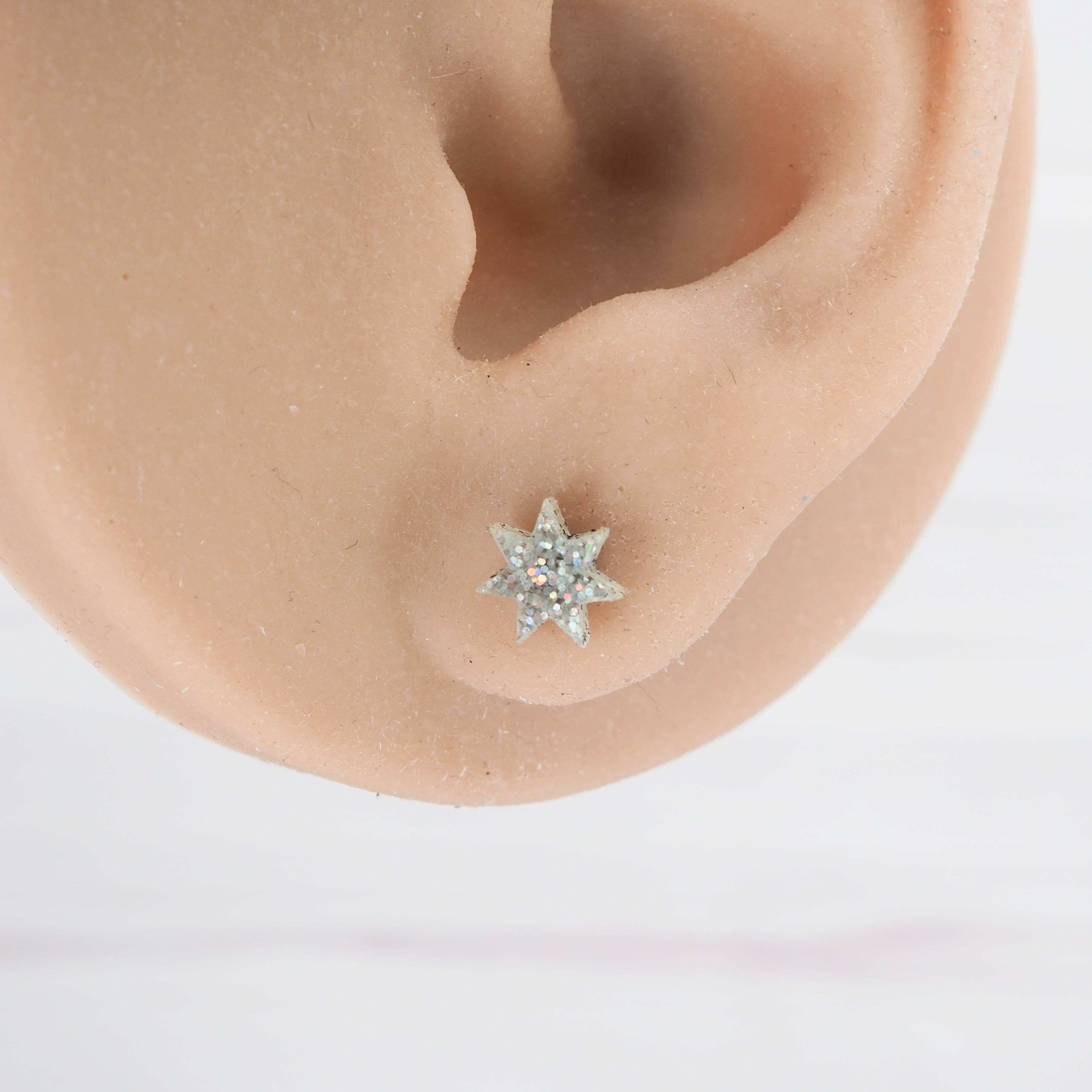 Holographic glitter star studs