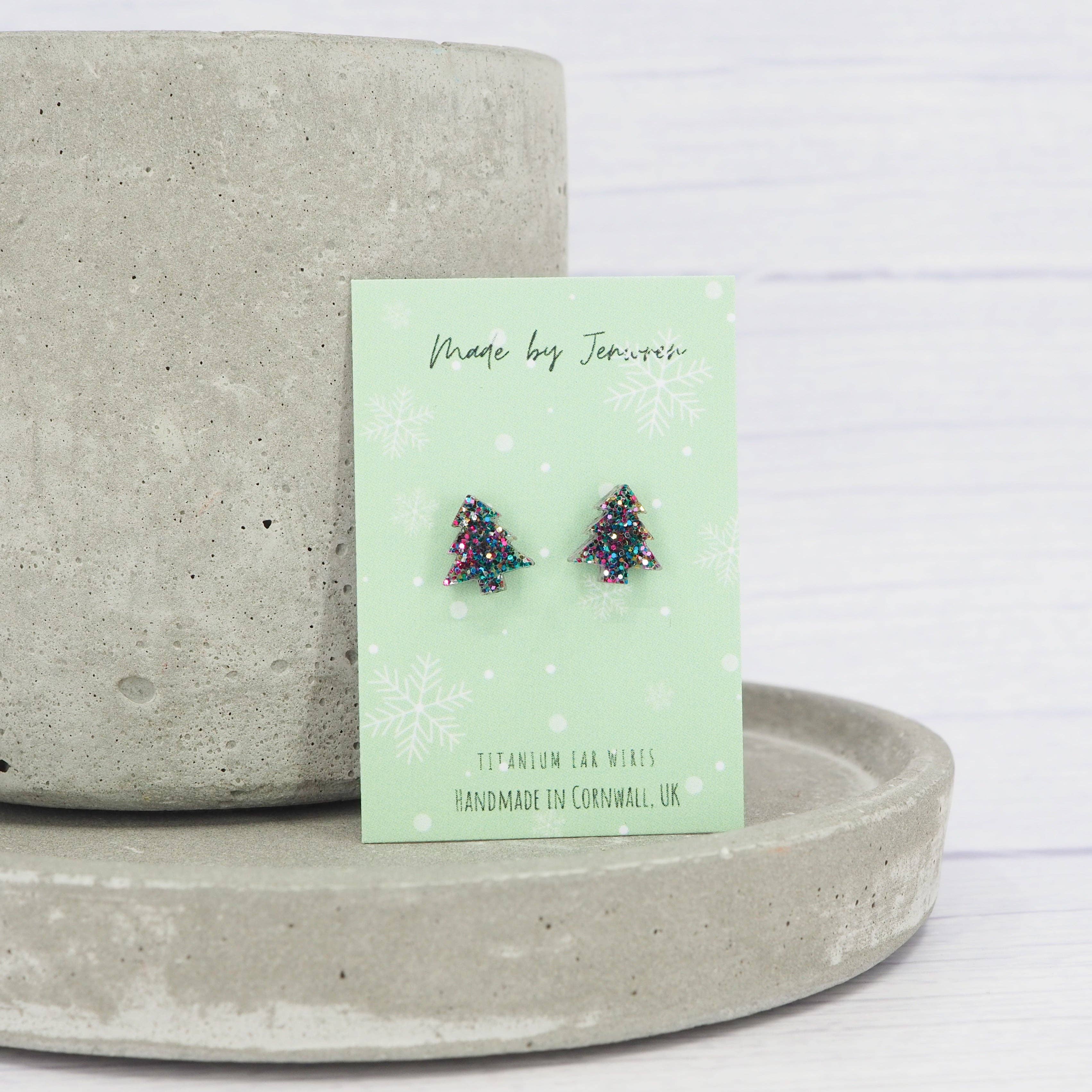 Mixed glitter Christmas tree studs