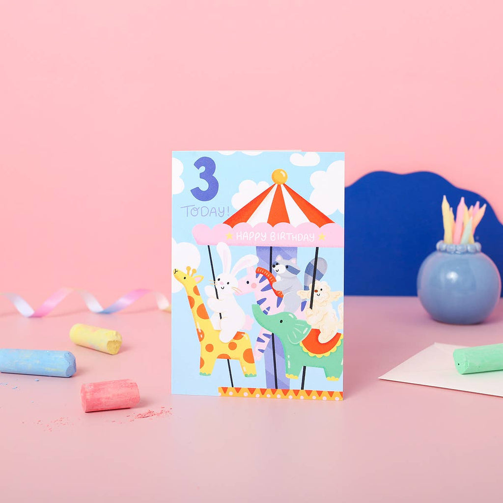 3rd Birthday Card – Carousel Theme Birthday for Kids