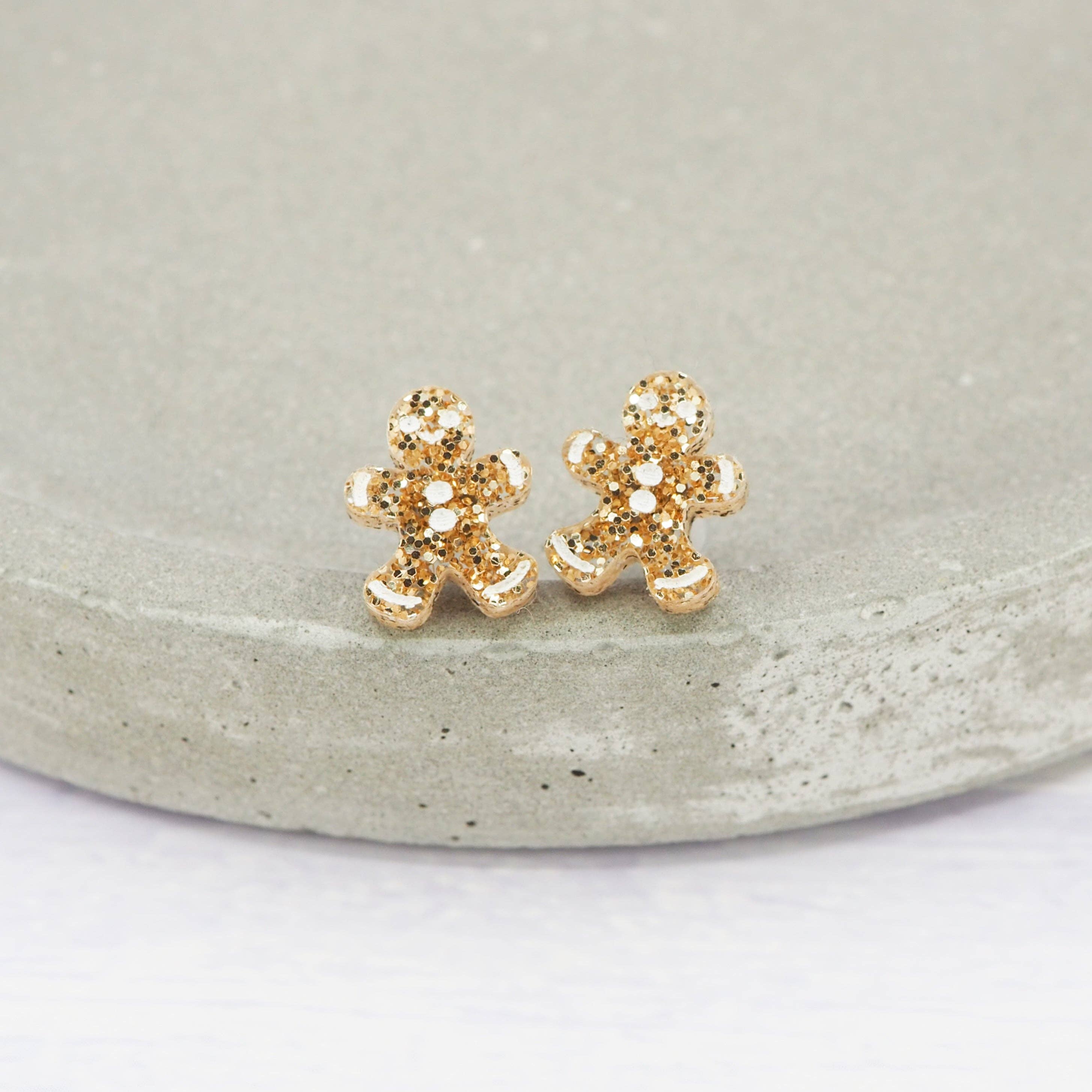 Sparkle with Festive Cheer! Mini Gold Glitter Gingerbread Man Studs