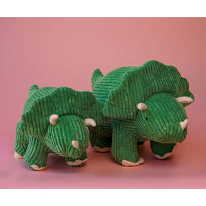 TRICERATOPS CORDUROY DINOSAUR SOFT TOY GREEN