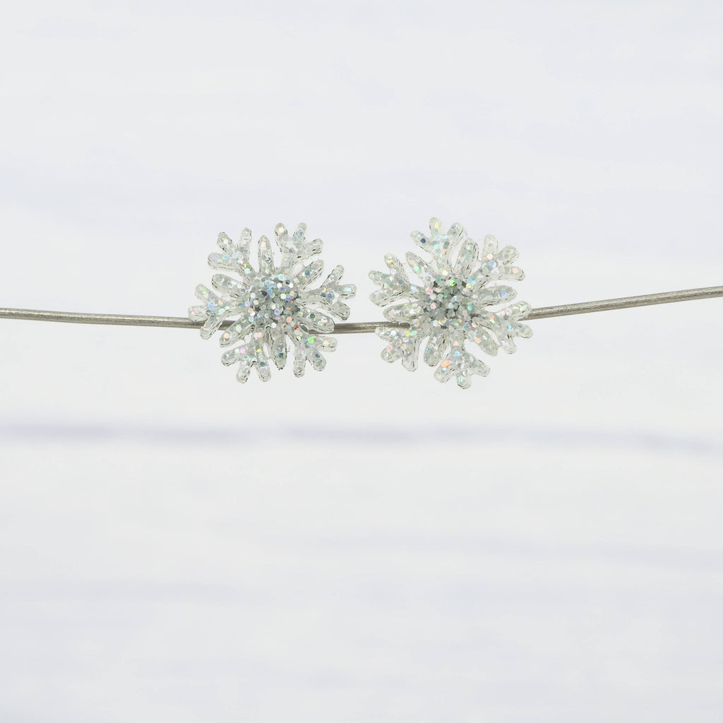 Holographic glitter snowflake small studs