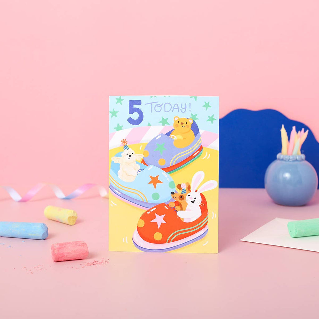 5th Birthday Card – Bumper Cars Theme for Children