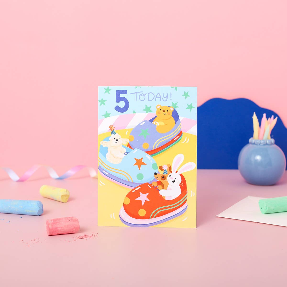 5th Birthday Card – Bumper Cars Theme for Children