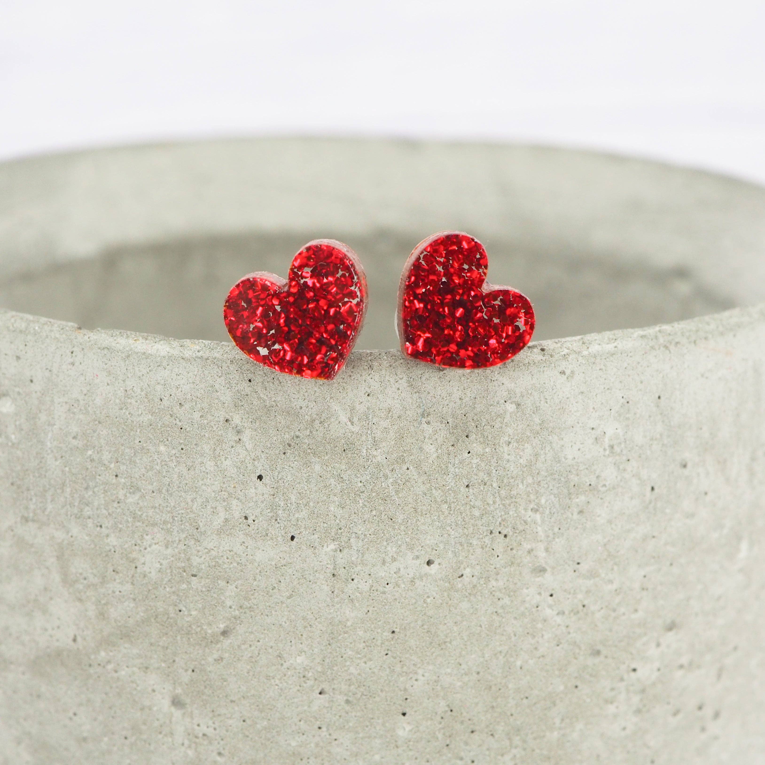 Red glitter small heart acrylic studs