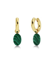 Load image into Gallery viewer, Beach Crystal Hoops Green Gold
