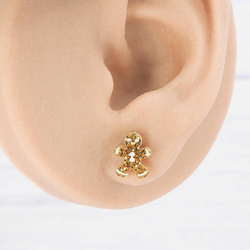 Sparkle with Festive Cheer! Mini Gold Glitter Gingerbread Man Studs