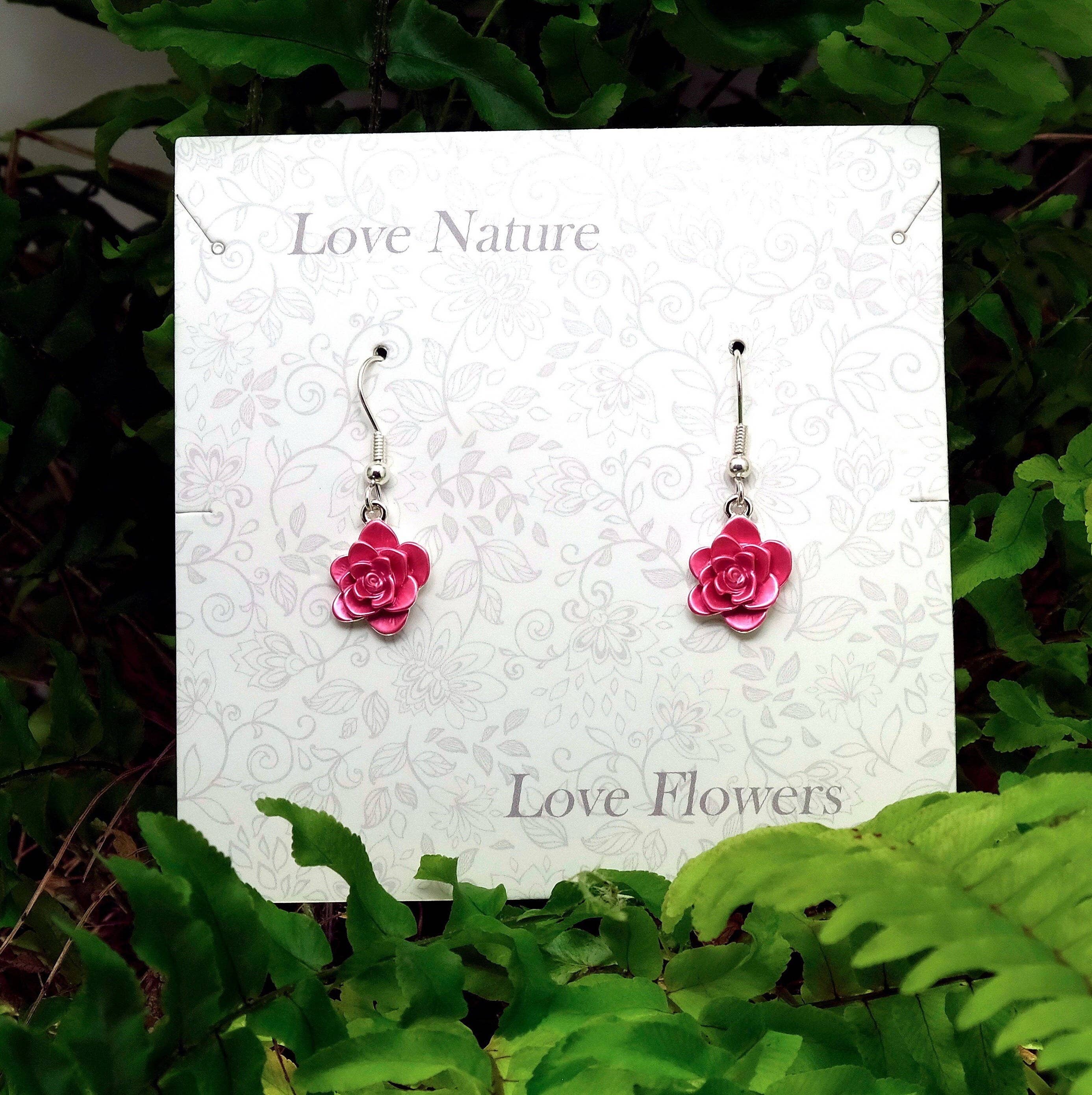 Camellia Pink Flower Drop Hook Earrings