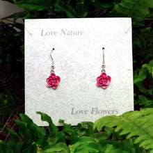 Load image into Gallery viewer, Camellia Pink Flower Drop Hook Earrings
