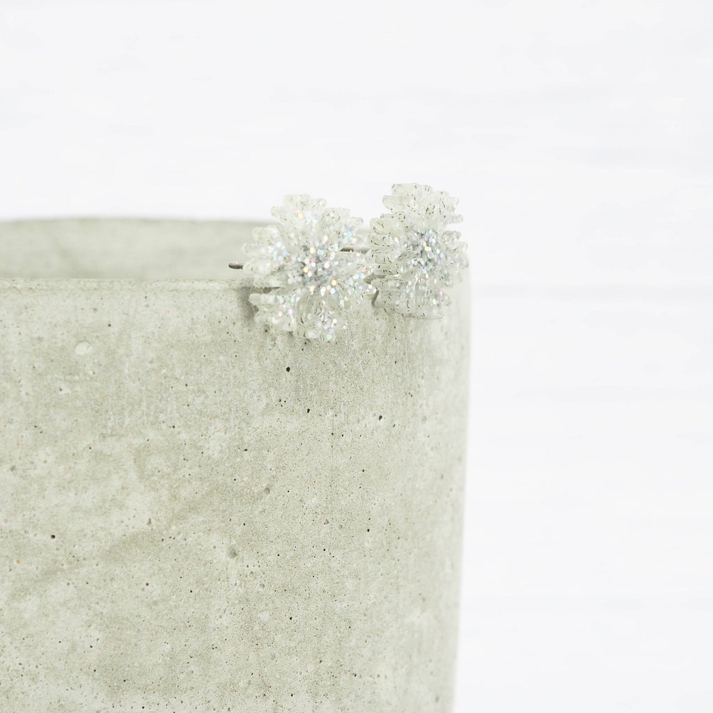 Holographic glitter snowflake small studs