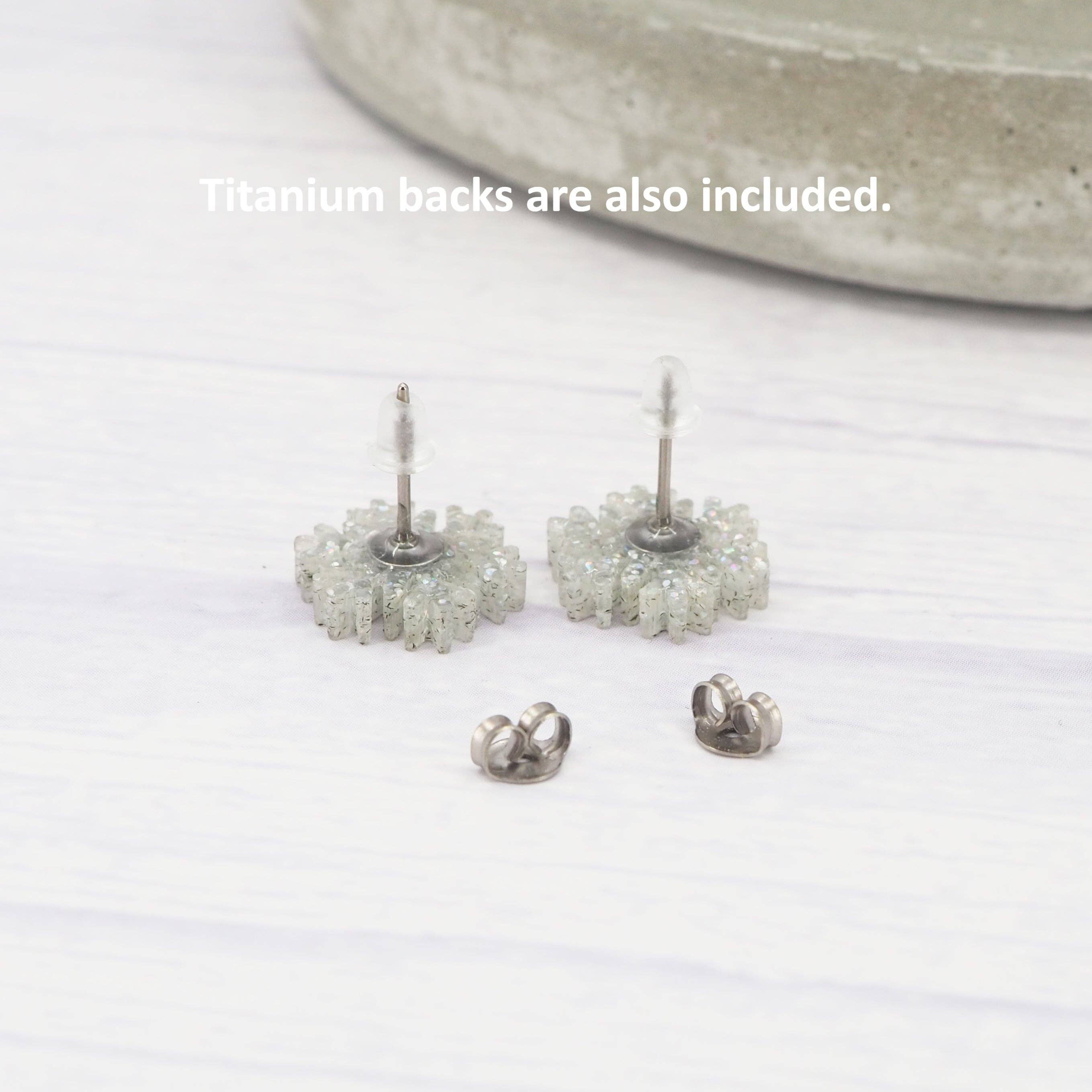 Holographic glitter snowflake small studs