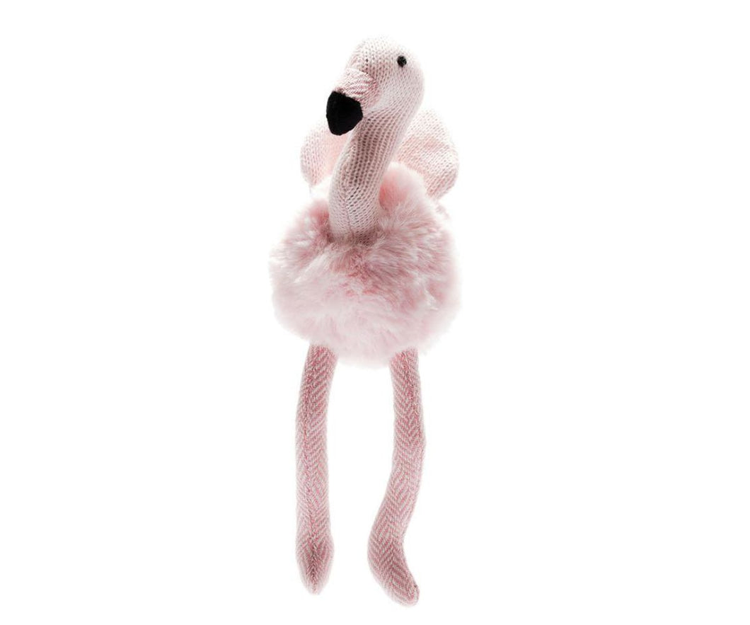 Small Pink Flamingo Baby  Rattle with Tweed Legs