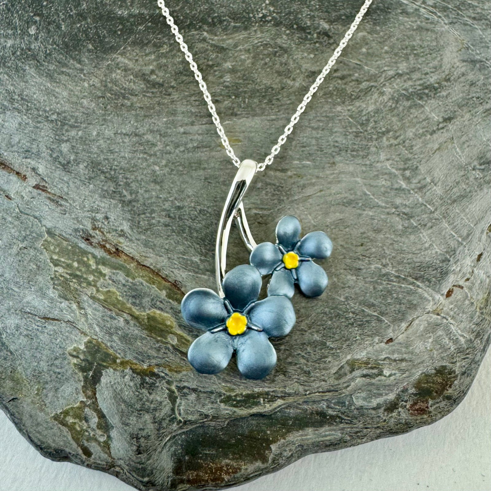 Forget me not silver pendant necklace on slate - ORA Gallery