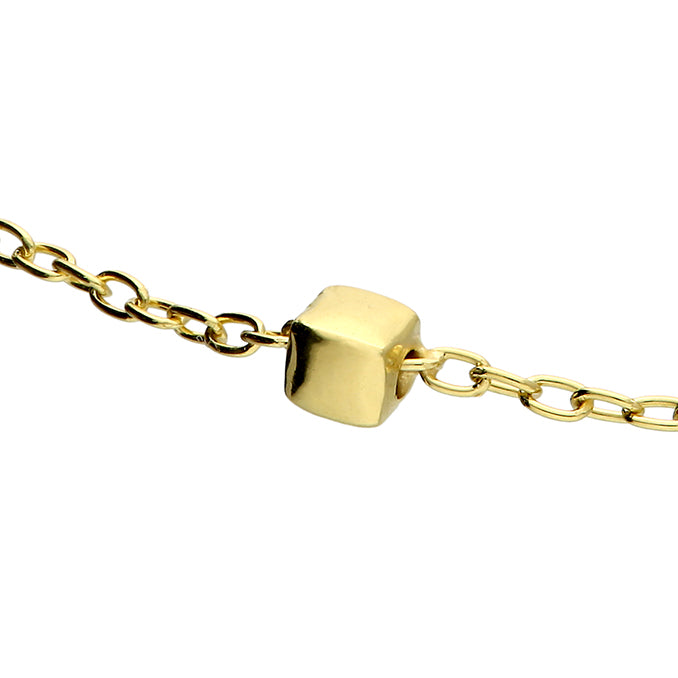 Sterling silver cube station bead anklet, gold-plated finish, detail of bead stations