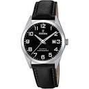 Festina Men's Watch Classic Black Leather With A Black Dial