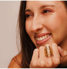 Load image into Gallery viewer, model wearing Ras Orabella Gold Plated Ring – RAS Spanish Jewellery – ORA Gallery Sheffield
