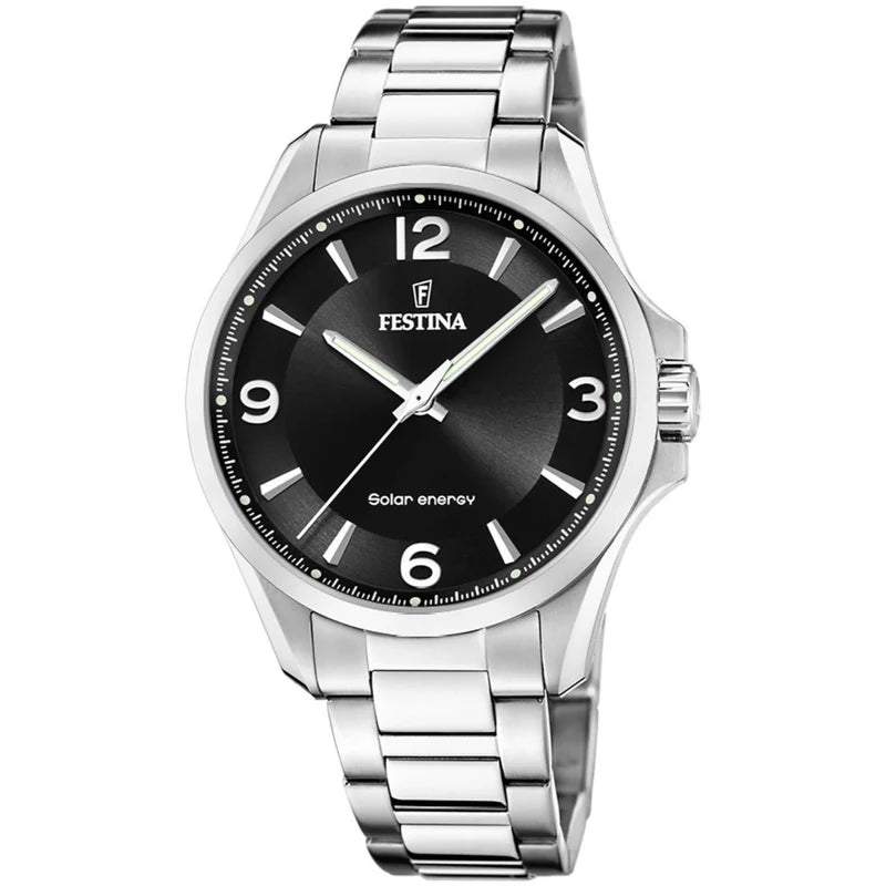 FESTINA MEN'S BLACK SOLAR ENERGY STAINLESS STEEL