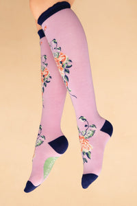 Floral Vines Long Powder Socks - Lavender