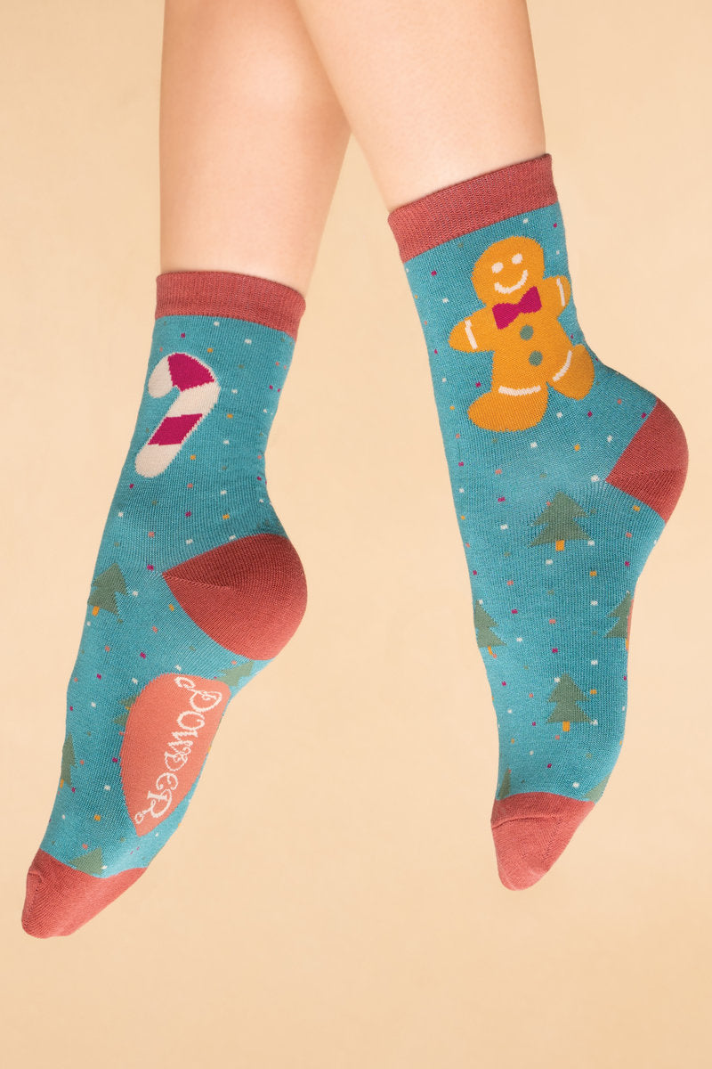 Gingerbread Ankle Socks - Aqua
