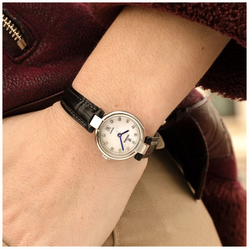 Festina Mademoiselle Quartz (26mm) Mother-of-Pearl Dial / Black Leather Strap