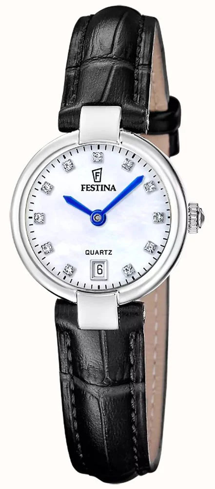 Festina Mademoiselle Quartz (26mm) Mother-of-Pearl Dial / Black Leather Strap