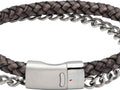 Antique Black Leather Bracelet with Steel Chain & Magnetic Clasp
