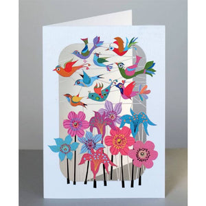Forever laser cut greeting card -  Birds Flying Over Flowers