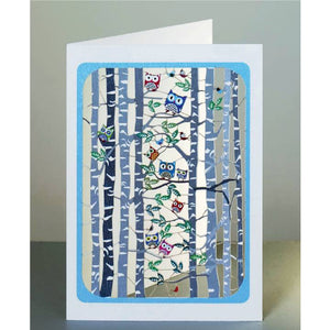 Forever laser cut greeting card -Birch Tree and Owls