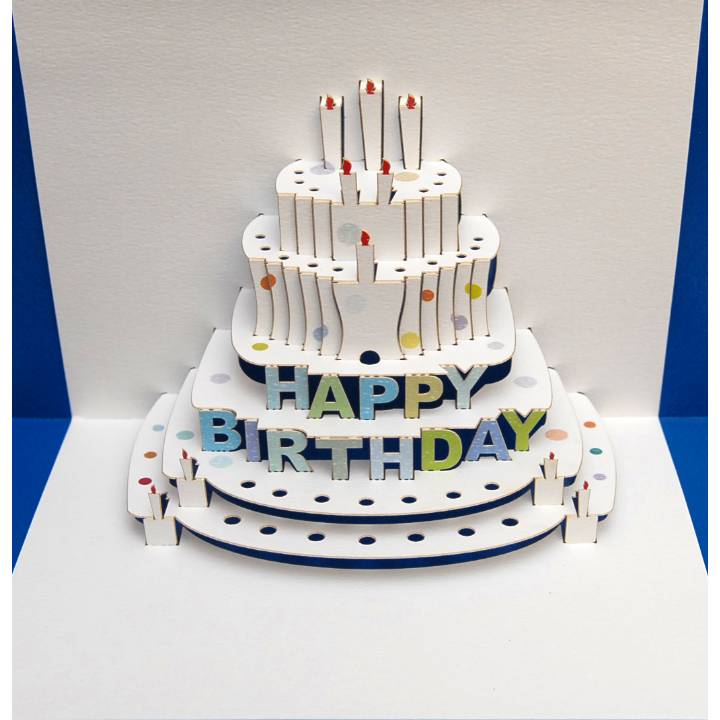 Forever POP UP card happy birthday cake blue