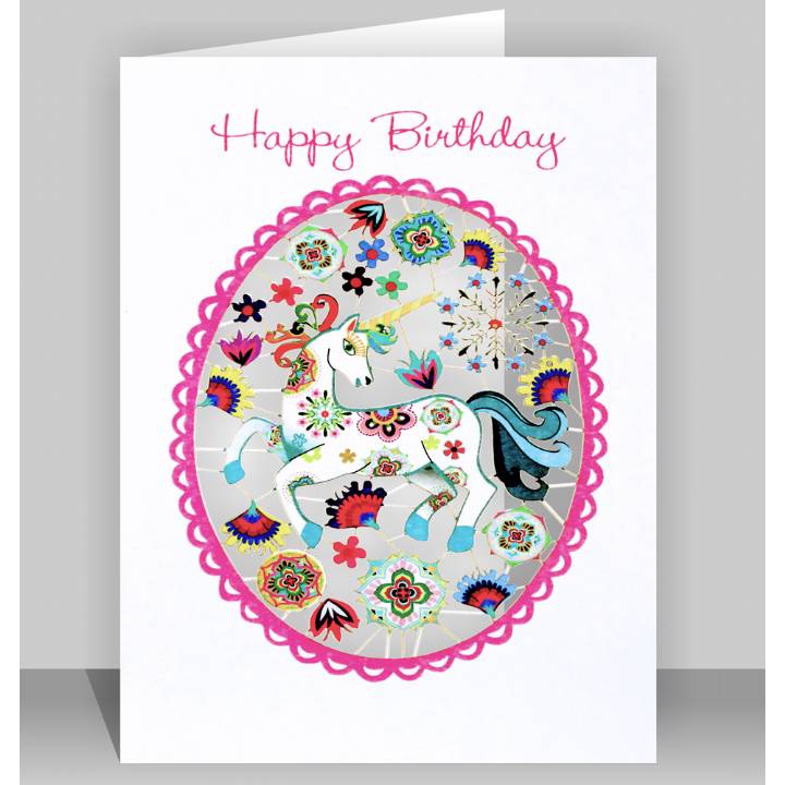 Forever laser cut Greeting Card -  Unicorn In A Pink Oval