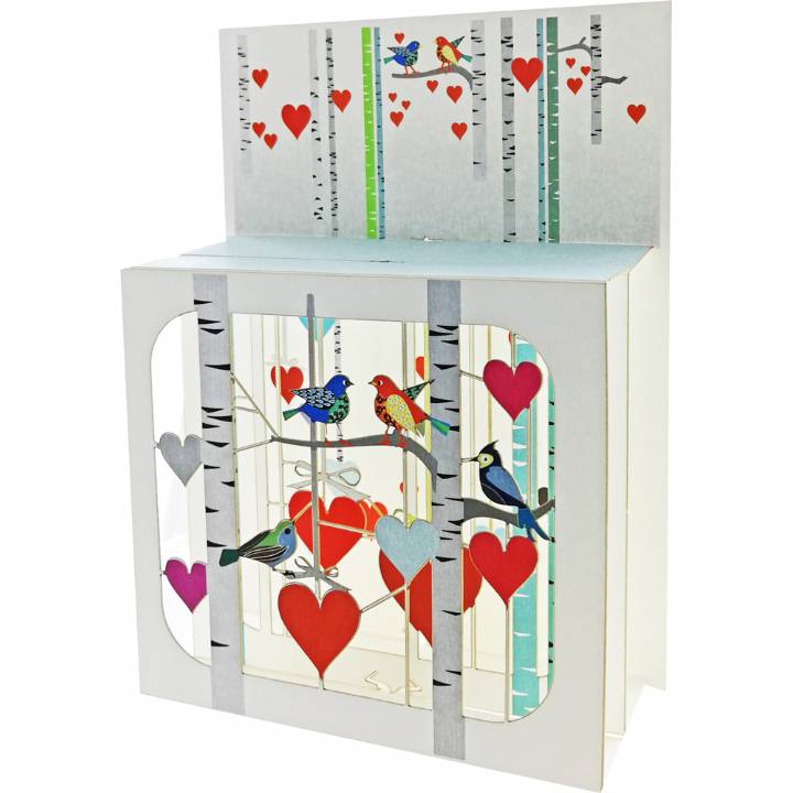 Forever laser cut Magic Box Greeting Card -Woodland Birds & Hearts