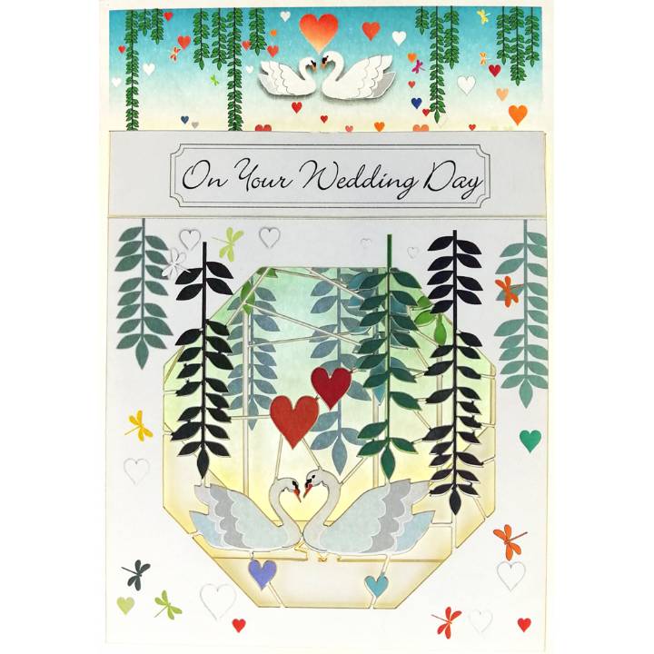 Forever laser cut 3-D Magic Box Greeting Card - Wedding Day Swans