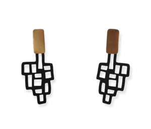 Mini Bronze & Black Abstract Grid Earrings