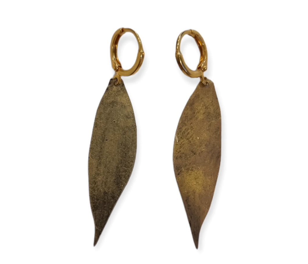 Metallic Bronze Long Leaf Drop Earrings