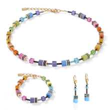 Load image into Gallery viewer, GeoCUBE® Earrings multicolour rainbow gold
