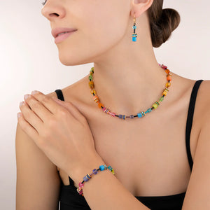 GeoCUBE® Earrings multicolour rainbow gold