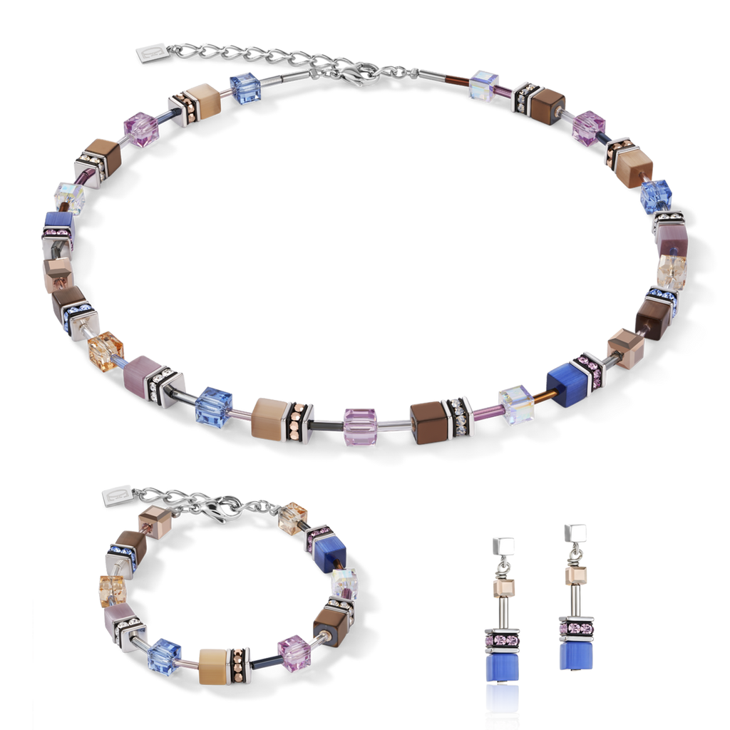 GeoCUBE® Necklace  blue-brown-lilac