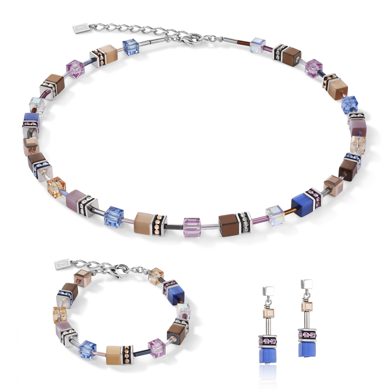 GeoCUBE® Necklace  blue-brown-lilac