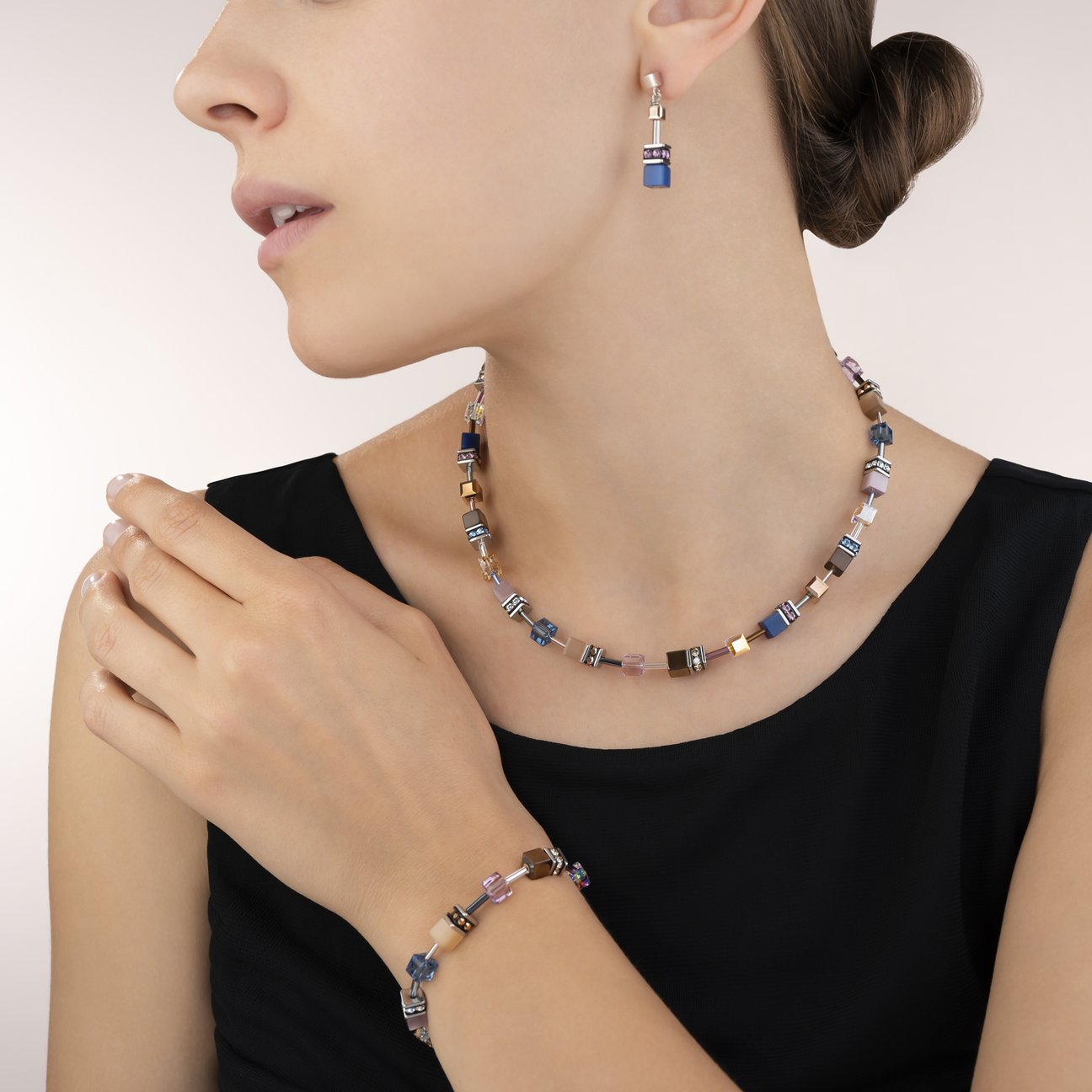 GeoCUBE® Necklace  blue-brown-lilac