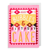 Hugs Bubbles and Birthday Cake greeting card