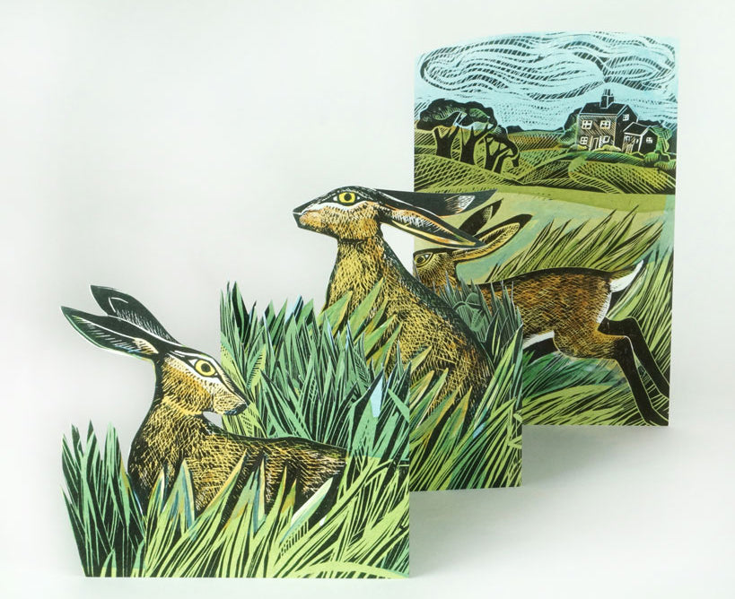 3D folding card - Hares and Open Field