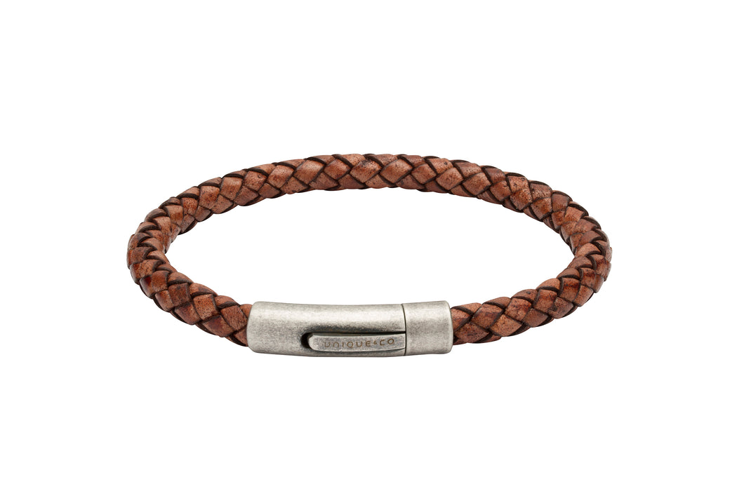 Leather Bracelet with Gunmetal Plated matt Steel Clasp B370