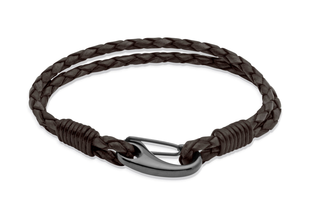 Leather Bracelet with Black IP plated Steel Shrimp Clasp  B86
