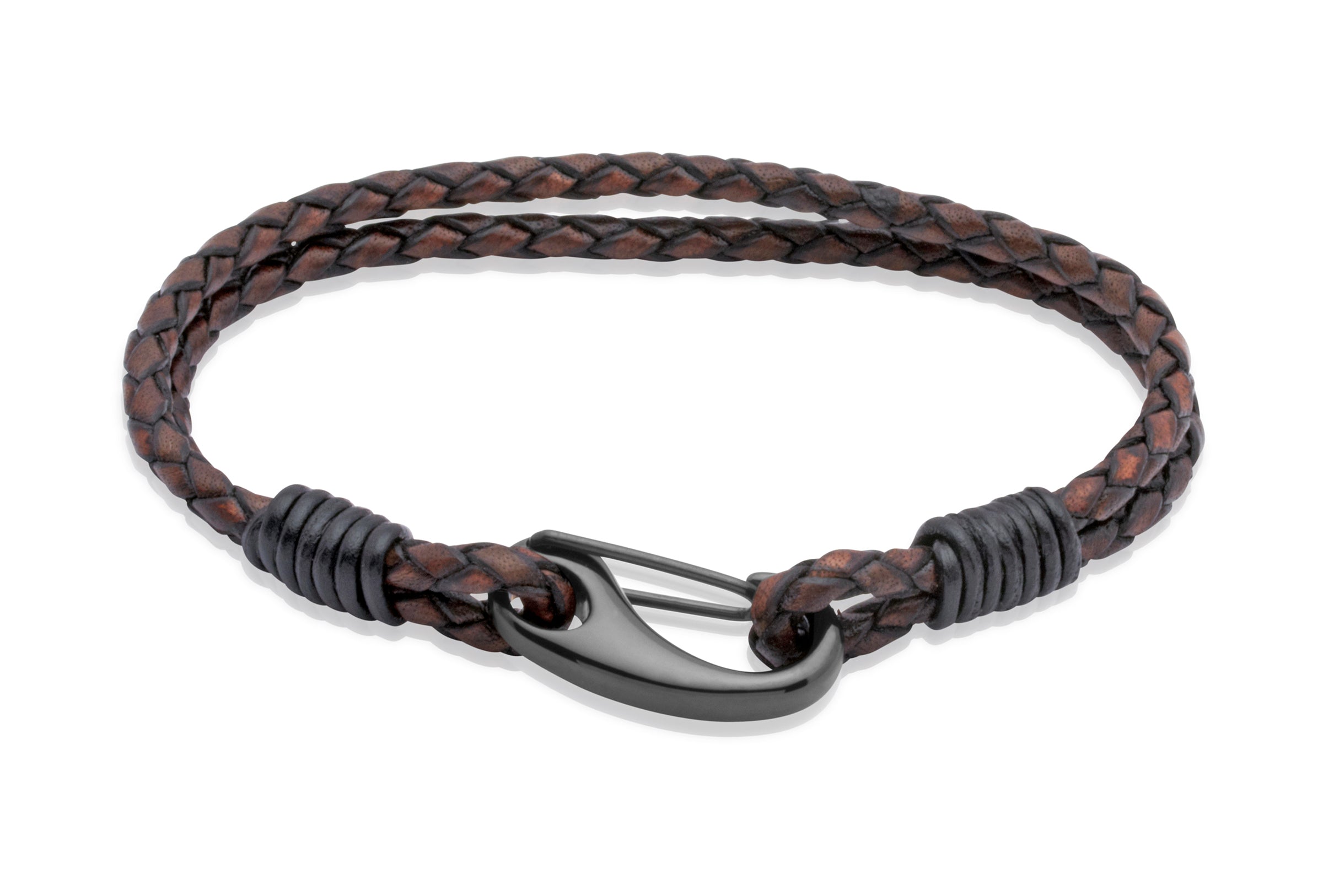 Leather Bracelet with Black IP plated Steel Shrimp Clasp  B86