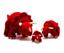 Load image into Gallery viewer, TRICERATOPS KNITTED DINOSAUR SOFT TOY RED
