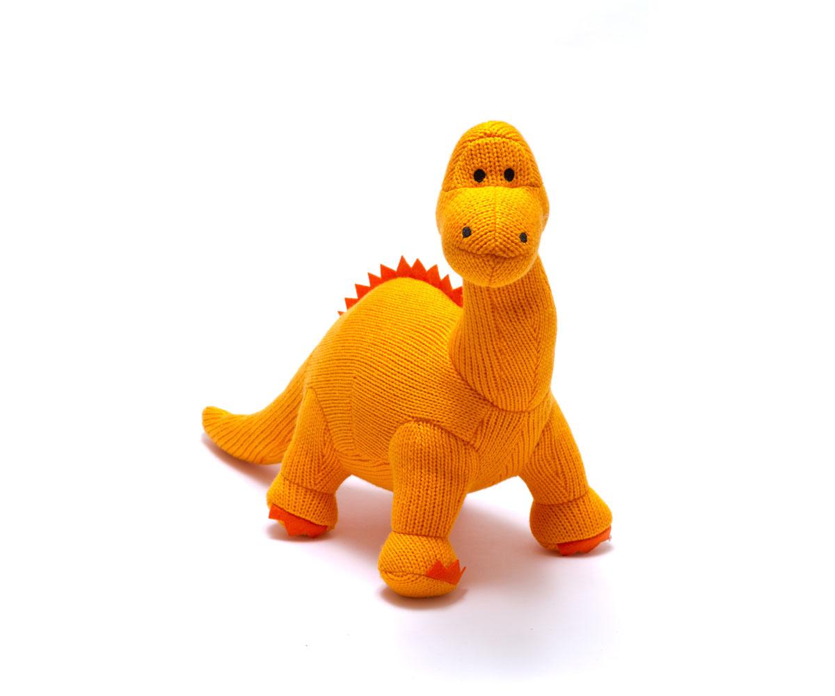 ORANGE DIPLODOCUS, KNITTED DINOSAUR SOFT TOY