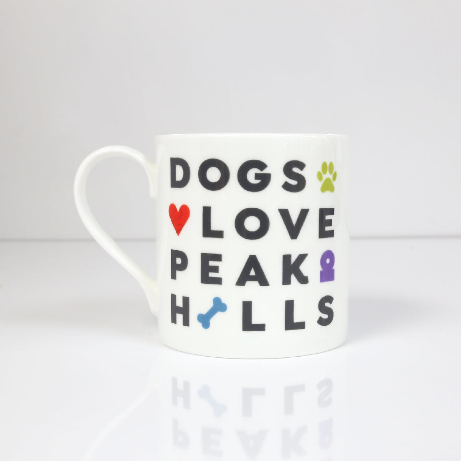 Peak District words mugs – Dogs love peaks