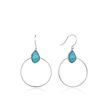 Load image into Gallery viewer, Turquoise Front Hoop Silver Earrings
